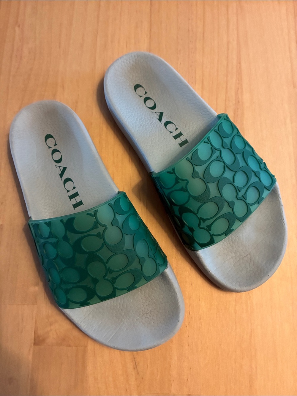 Coach Udele Rubber Slide Green Waterfall CC Logo 6